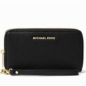 Michael Kors Jet Set Travel Wallet Wristlet Black Leather Smartphone